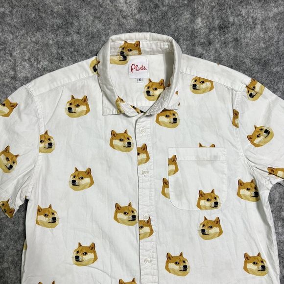Phirts Shirt Men’s S White Button Up Allover Corgi Dog Print 100% Cotton - Picture 10 of 17